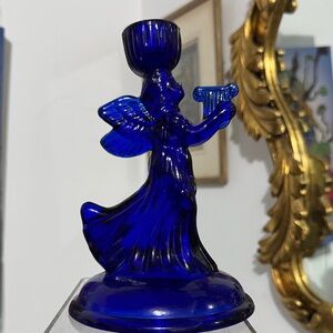Vintage Blue Cobalt Glass Angel Figurine Candleholder